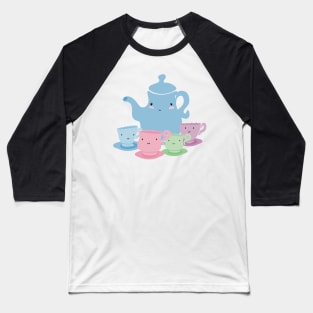 Pastel Mother Teapot and Children Teacups Illustration Baseball T-Shirt